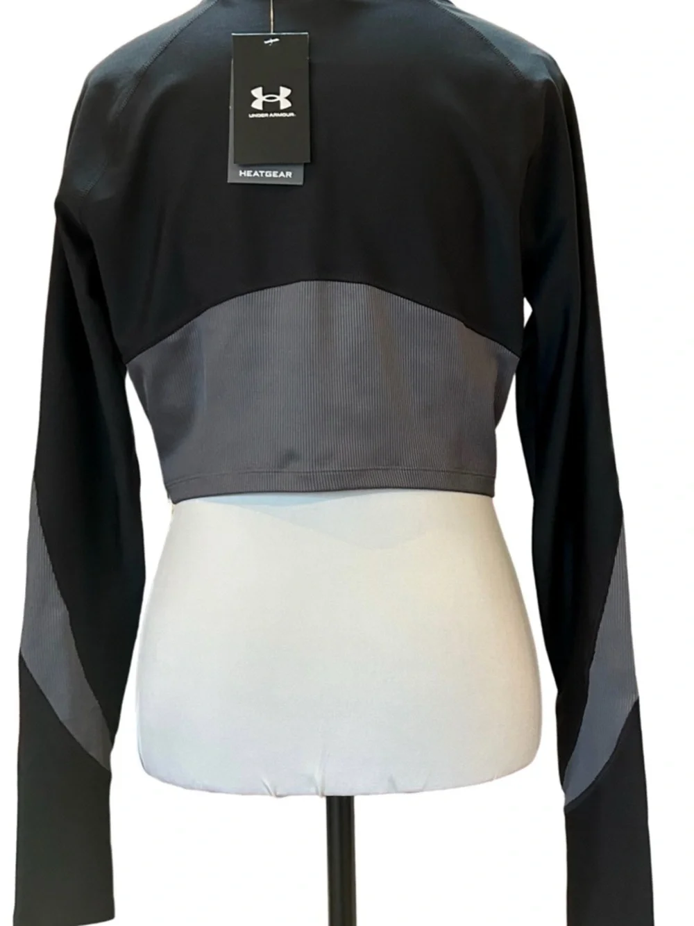 NWT Under Armour HeatGear Cropped Half Zip Pullover Black Grey Size L - Picture 7 of 12